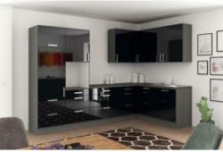 Einbauküche Eckküche Möbelix Ip4050 ohne Geräte 320x185 cm Schwarz/Graphitf.