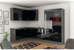 Einbauküche Eckküche Möbelix Ip4050 ohne Geräte 185x320 cm Schwarz/Graphitf.