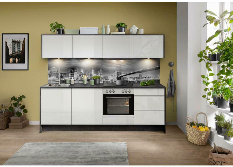 Küchenzeile Ip7500 mit Geräten 245 cm Weiß/Lavagrau
