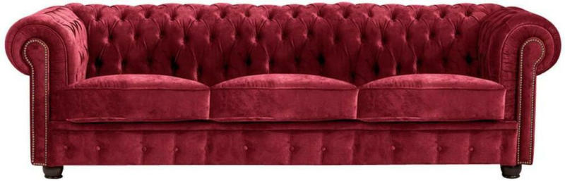 Chesterfield-Sofa Norwin Rot 3-Sitzer Füße In Nussbaumfarbe