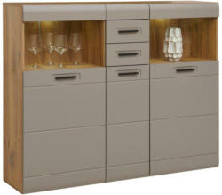 Highboard mit Glaselementen B: 155cm Auris Basalt/Eiche Dekor