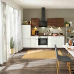 Küchenzeile Win/Plan Mit Geräten 280 cm Weiß/Nussbaum
