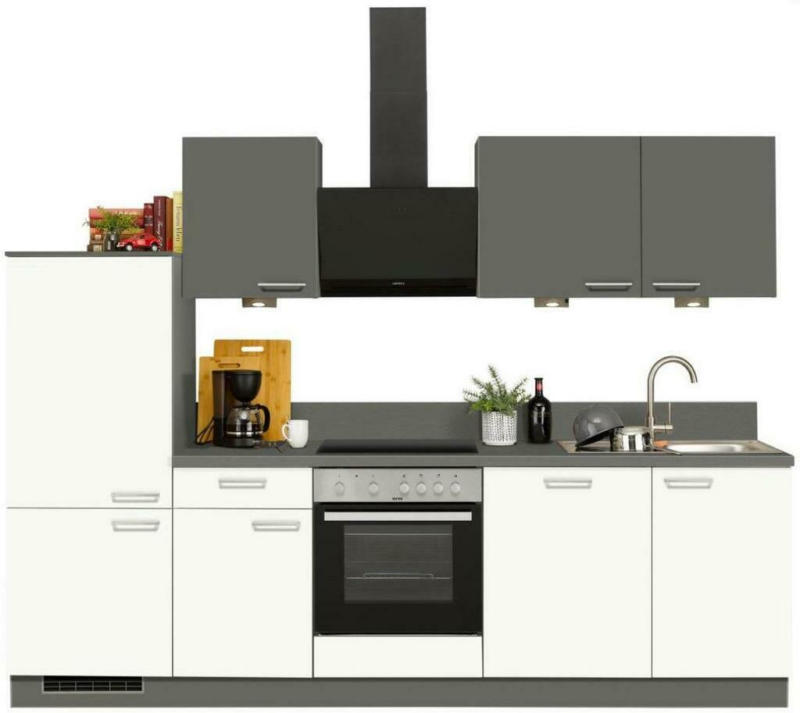 Einbauküche Küchenblock Möbelix Win/Plan B: 280 cm Anthrazit/Weiß