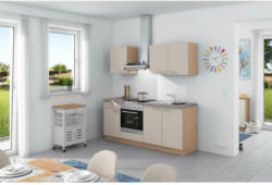 Küchenzeile Base ohne Geräte 200 cm Crema/Eiche/Beton Hell