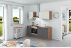 Küchenzeile Base ohne Geräte 200 cm Anthrazit/Weiß/Eiche