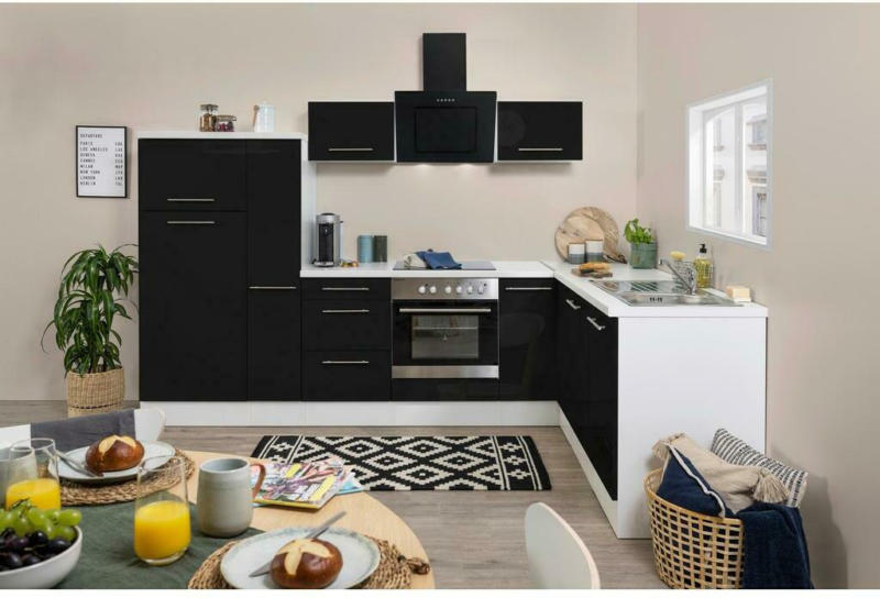Einbauküche Eckküche Möbelix Rp290wsc mit Geräten 290x200 cm Schwarz/Weiß