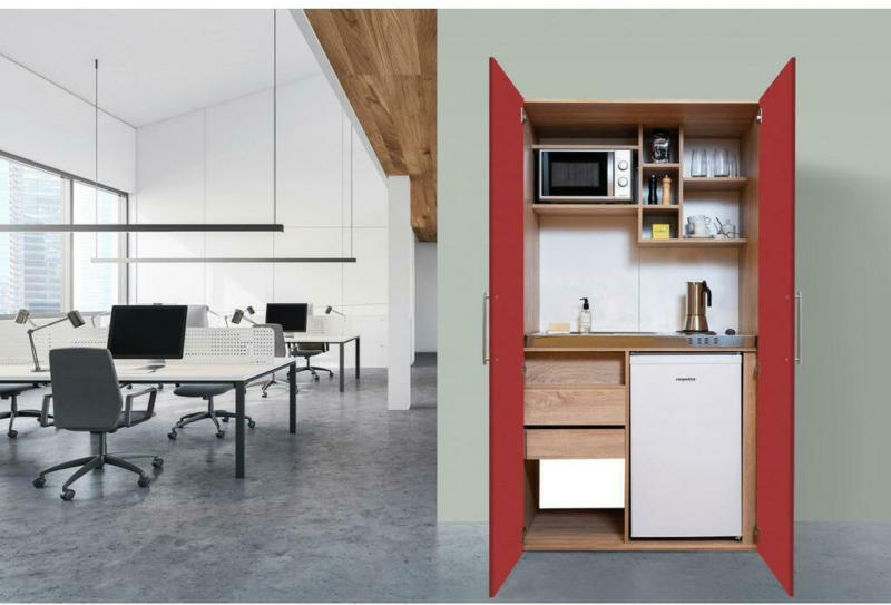Schrankküche mit Kühlschrank Kochfeld Mikrowelle 104 cm Rot