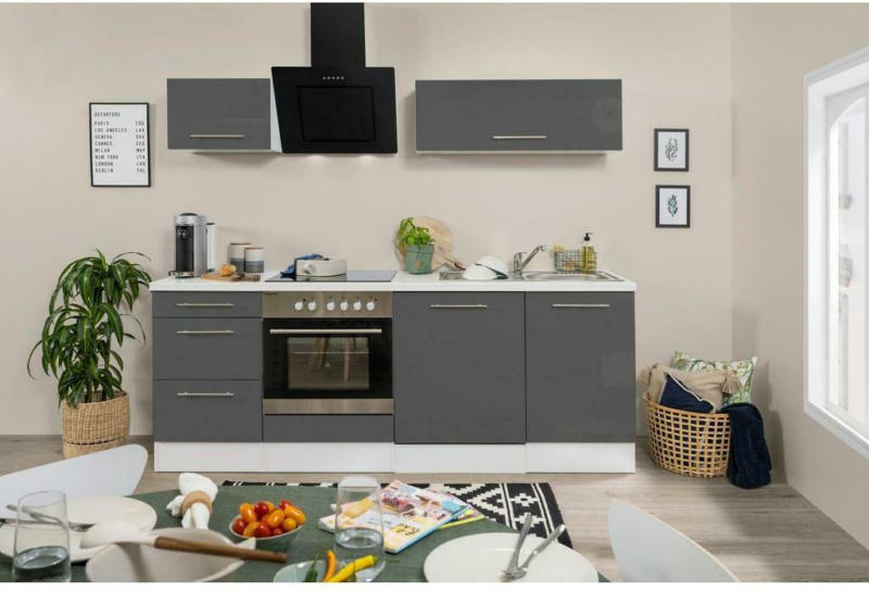 Küchenzeile mit Geräten 220 cm Grau/Weiß