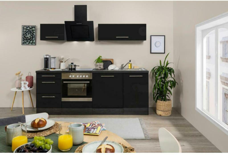 Küchenzeile Rp220esc mit Geräte 220 cm Grau/Schwarz