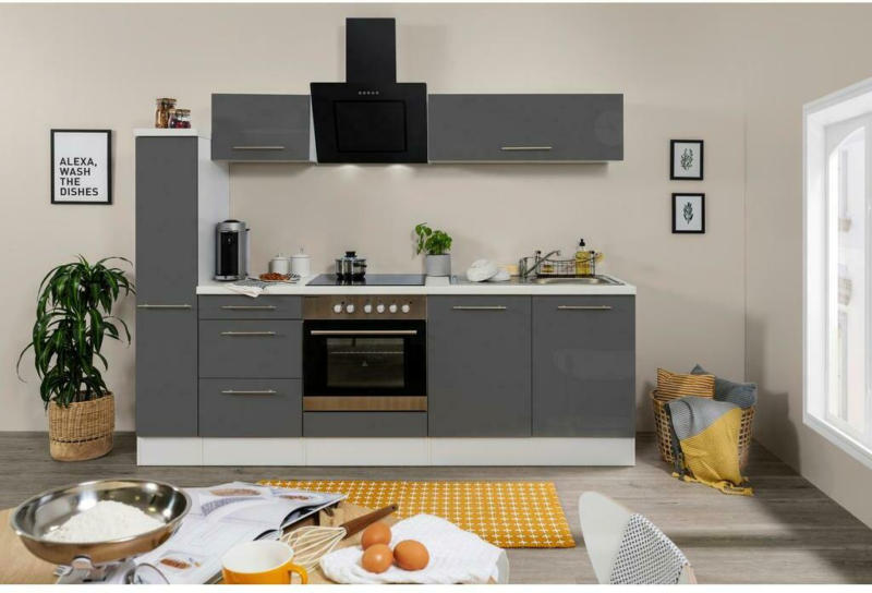 Küchenzeile Rp240wgc mit Geräte 240 cm Grau/Weiß