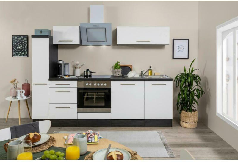 Küchenzeile Rp250ewc mit Geräte 250 cm Grau/Weiß