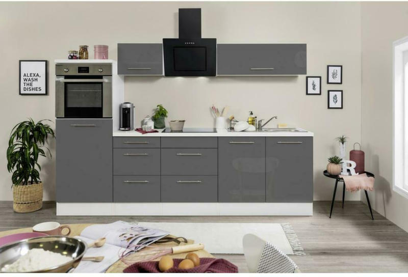 Küchenzeile mit Geräten 270 cm Grau/Weiß