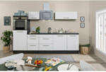 Möbelix Küchenzeile mit Geräten 280 cm Weiß Hochglanz/Eiche Grau