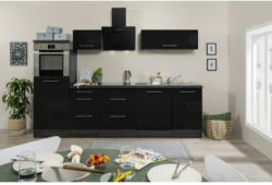 Küchenzeile mit Geräten 280 cm Schwarz Hochglanz/Eiche Grau