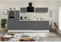 Küchenzeile mit Geräten 310 cm Grau Hochglanz/Weiß