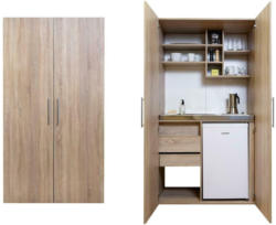 Schrankküche mit Kühlschrank + Kochfeld 104 cm Eiche Dekor