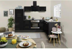 Einbauküche Eckküche Möbelix mit Geräten 260x200 cm Schwarz