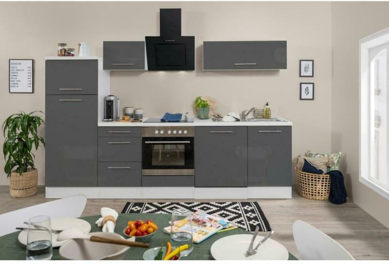 Küchenzeile mit Geräten 280 cm Grau/Weiß
