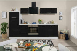 Küchenzeile mit Geräten 280 cm Schwarz Hochglanz/Weiß