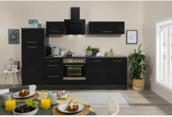 Küchenzeile mit Geräten B: 280 cm Schwarz Hochglanz