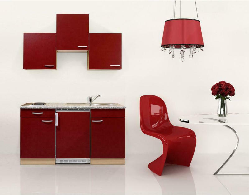 Küchenzeile mit Geräten 150 cm Rot/Steinoptik
