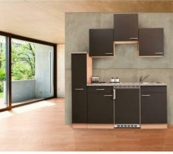 Küchenzeile mit Geräten 180 cm Dunkelgrau/Buche Dekor