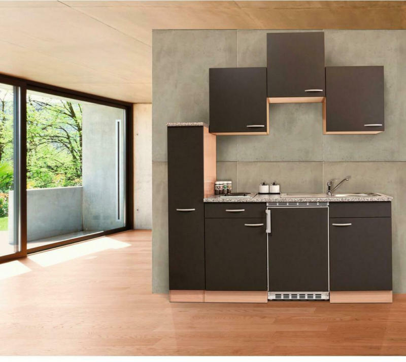 Küchenzeile mit Geräten 180 cm Dunkelgrau/Buche Dekor