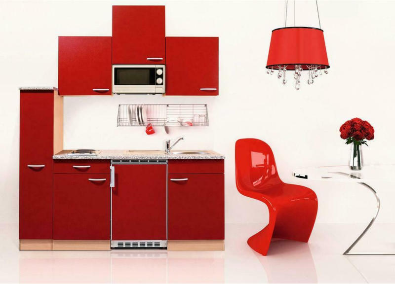 Küchenzeile mit Geräten 180 cm Rot/Steinoptik
