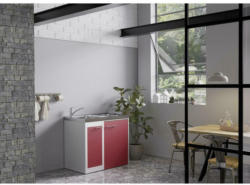 Miniküche mit Kühlschrank + Kochfeld 100 cm Rot/Weiß