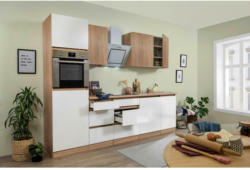 Küchenzeile Premium mit Geräten 280 cm Weiß/Eiche Dekor