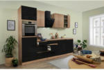 Möbelix Küchenzeile Premium mit Geräten 280 cm Schwarz/Eiche Dekor