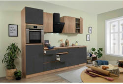 Küchenzeile Premium mit Geräten 280 cm Grau/Eiche Dekor