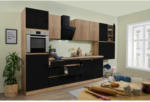 Möbelix Küchenzeile Premium mit Geräten 380 cm Schwarz/Eiche Dekor