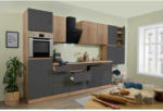 Möbelix Küchenzeile Premium mit Geräten 380 cm Grau/Eiche Dekor