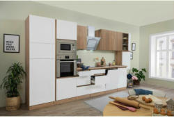 Küchenzeile Premium mit Geräten 395 cm Weiß/Eiche Dekor