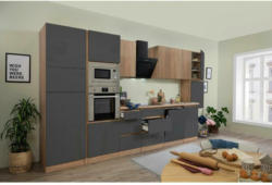Küchenzeile Premium mit Geräten 395 cm Grau/Eiche Dekor