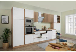 Küchenzeile Premium mit Geräten 445 cm Weiß/Eiche Dekor