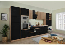 Küchenzeile Premium mit Geräten 445 cm Schwarz/Eiche Dekor