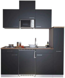 Küchenzeile Economy mit Geräten 180 cm Schwarz/Nussbaum Dekor
