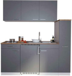 Küchenzeile Economy mit Geräten 180 cm Grau/Nussbaum Dekor