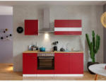 Möbelix Küchenzeile Economy mit Geräten 210 cm Rot/Nussbaum Dekor