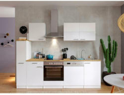 Küchenzeile Economy mit Geräten 250 cm Weiß/Nussbaum Dekor
