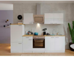 Küchenzeile Economy mit Geräten 270 cm Weiß/Nussbaum Dekor