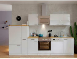 Küchenzeile Economy mit Geräten 310 cm Weiß/Nussbaum Dekor