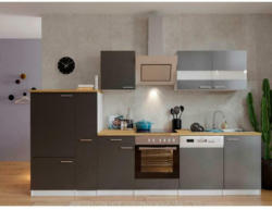 Küchenzeile Economy mit Geräten 310 cm Grau/Nussbaum Dekor