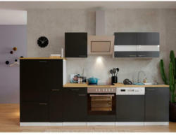 Küchenzeile Economy mit Geräten 310 cm Schwarz/Nussbaum Dekor