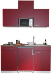 Miniküche Economy mit Geräten 150 cm Rot/ Nussbaum Dekor