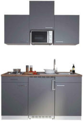 Miniküche Economy mit Geräten 150 cm Grau/ Nussbaum Dekor