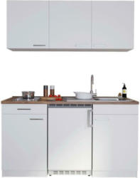Miniküche Economy mit Geräten 150 cm Weiß/ Nussbaum Dekor