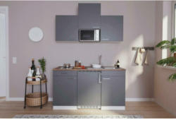 Miniküche Economy mit Geräten 150 cm Grau/Nussbaum Dekor